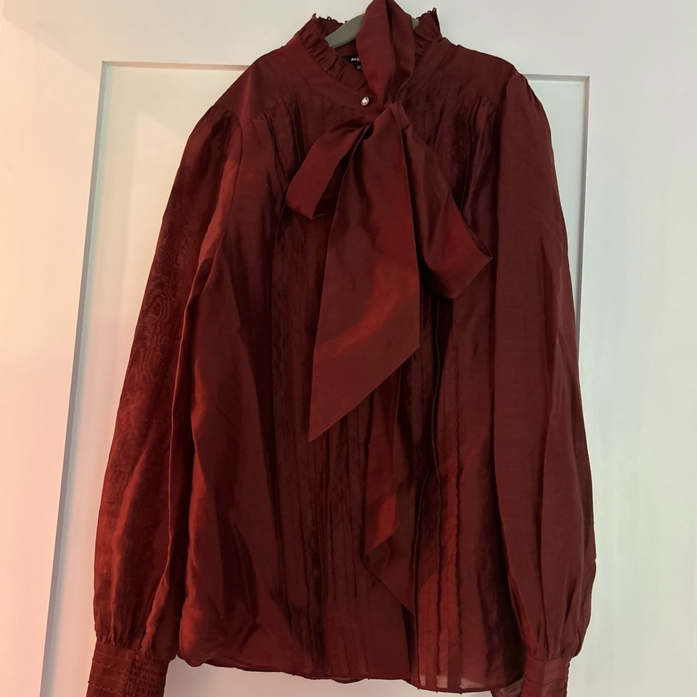 ME+EM Deep Red Blouse with Statement Bow